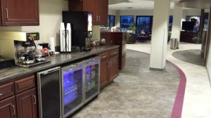 Concierge area with coffee, cappuccino, cold drinks and snacks.